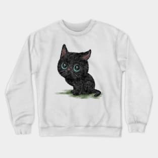 Black cat with blue eyes looks to the side Crewneck Sweatshirt